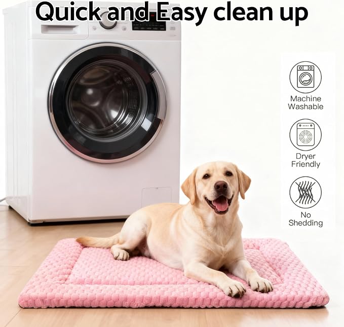 Dog Bed Mat, Reversible Dog Crate Pad - Washable Kennel Mat with Soft Support Foam, Flat Kennel Pad for Dogs & Cats, Double Pet Bed Perfect for Cage (Pink, 35" L x 23" W x 0.8" Th)