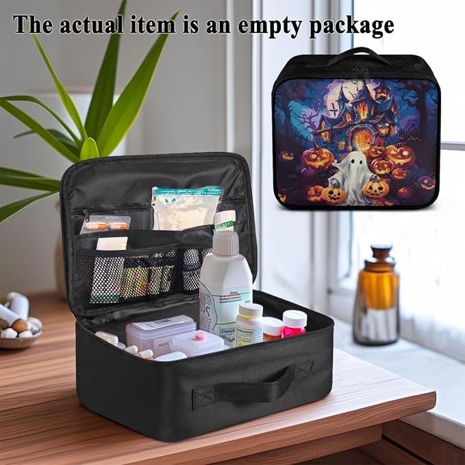 Halloween Empty First Aid Bag Ghost Castle Print Empty First Aid Bag Medical Bag for Home Office and Travel Use Lightweight Washable Soft Fabric