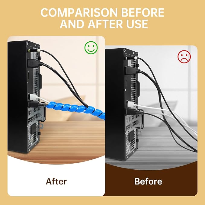 Spiral Cable Wrap, 10ft Cable Sleeves for Cords, Flexible Cable Management Sleeve for Computer, Power, Audio & Video Cords (Blue, 3/8")