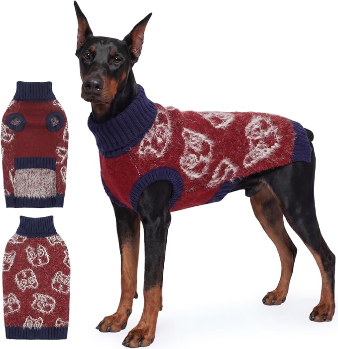 IDOMIK Dog Knitted Sweaters for Extra Large Dogs, Warm Pet Sweatershirt,3XL | Soft Stretch Dog Sweater with High Collar, Sleeveless Dog Winter Clothes, Cute Cat Pattern Dog Winter Apparel