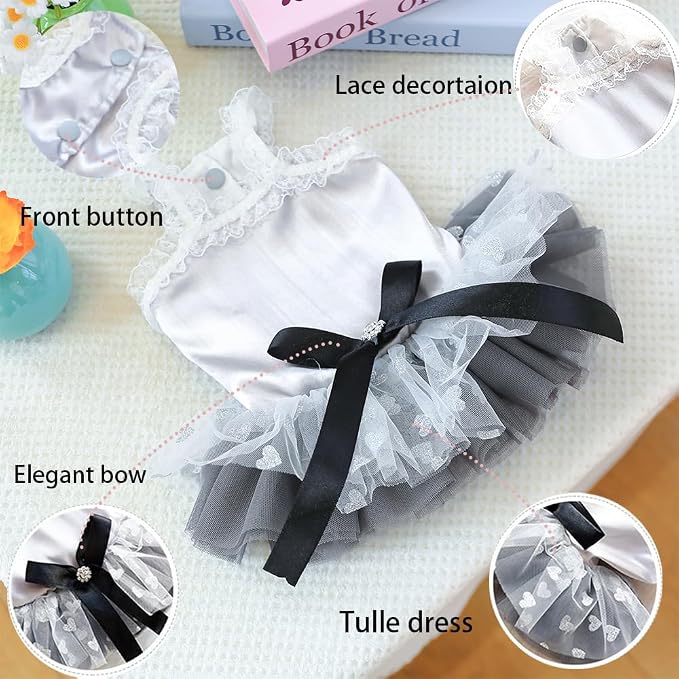 Gray Dog Tutu Dress with Bow Knot Sleeveless Puppy Clothes for Small Dogs Girl Spring Summer Cat Princess Dresses Holiday Pet Sundress Outfit (Grey, X-Large)