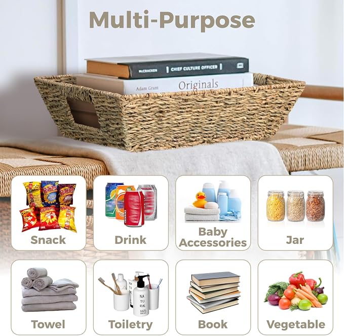Set of 3 Snack Baskets, Water Hyacinth Basket,Wicker Snack Basket Organizer | Set of 3 Snack Baskets, Water Hyacinth Basket,Wicker Snack Basket Organizer