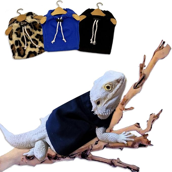Lizard Clothes Bearded Dragon Hoodie Sweater Jacket Small Pet Costume Flannel Apparel for Reptiles Party Cosplay Props Chameleon Outfit Reptile Clothing Accessories（Black）