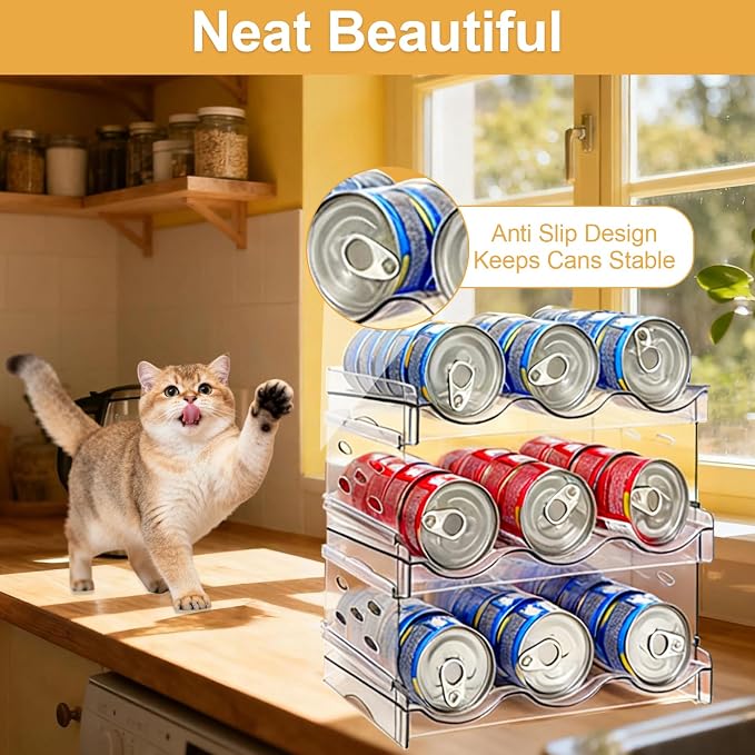 Cat Food Can Organizer 3-Tier Hold 54 Cans 3.5oz Transparent Cat Can Rack | Wet cat food storage rack suitable for kitchen cabinets and storage cabinet countertops,Suitable for multi size cans