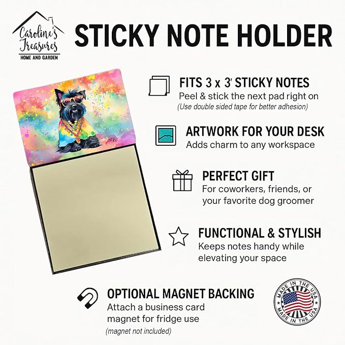 Caroline's Treasures Scottish Terrier Hippie Dawg Sticky Note Holder Refillable Dispenser Self-Sticky Note Pads, Memo Pads Blank Desk Accessories