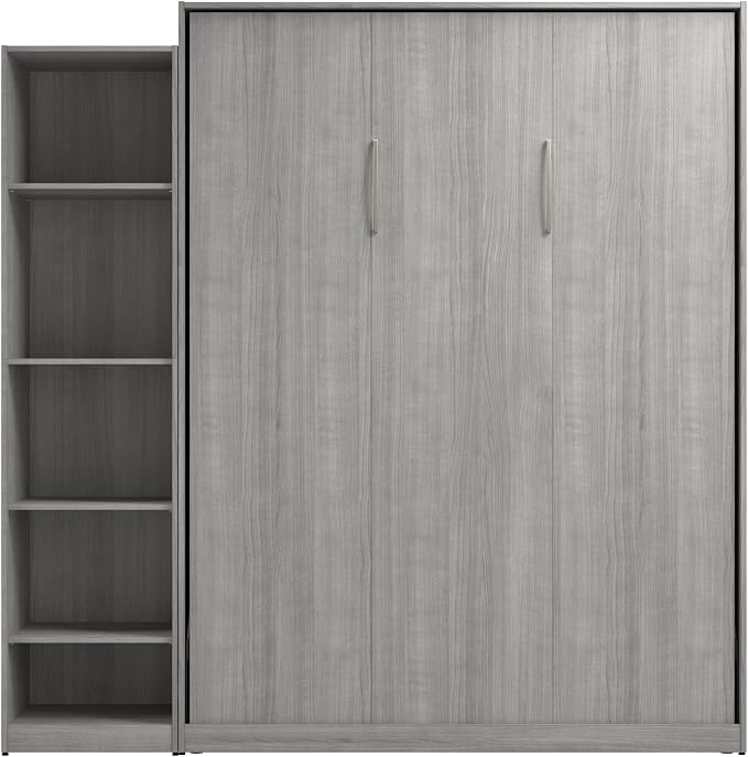 Bestar Queen Murphy Bed with Closet, Platinum Gray, Claremont, 85W | Closet Organizer; supports up to 1000 lb; min. ceiling height 88 in.; for guest room or multipurpose space; 10-year warranty