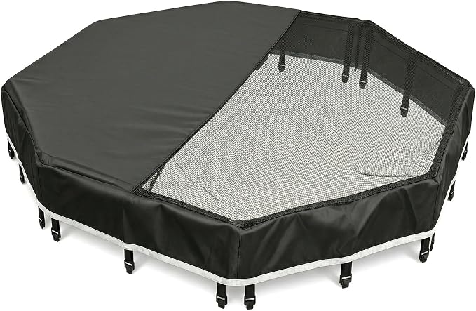 PJYuCien Octagonal Playpen Top Cover for 24" Side Metal Pet Pen, Black | Cozy Den for Puppy Small Animals, Half Mesh Half Oxford with Silver Coating, Predator & Weather Protection, Snap Hooks