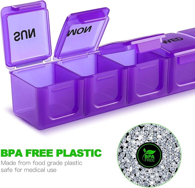 Pill Organizer 7-Day Weekly Pill Organizer | Portable Medicine, Daily Pill Cases for Pills/Vitamin/Fish Oil/Supplements