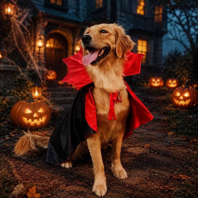 Golden Retriever Halloween Costume, Extra Large Dog Vampire Cape Cloak for Great Dane German Shepherd, Big Dog Halloween Costumes XL(Vampire,XL)