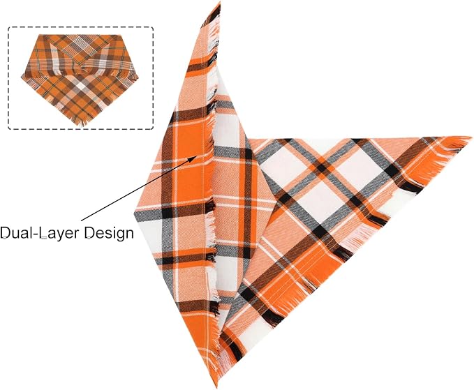Fall Dog Bandanas 2PCS XLarge Plaid Tassels Halloween Thanksgiving Outfit | Fall festive 2-pack orange plaid bandanas with tassels.Ideal for Halloween parties,Thanksgiving dinners & holiday photos.