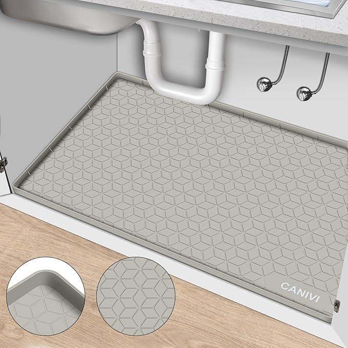 Under Sink Mat, 34"x22" Waterproof Tray for Cabinet, Holds 3 Gal | Silicone, Fits 36 inch Standard Cabinet,Leakproof & Easy Clean, Ideal for Kitchen & Laundry, Protects Shelf from Water Damage