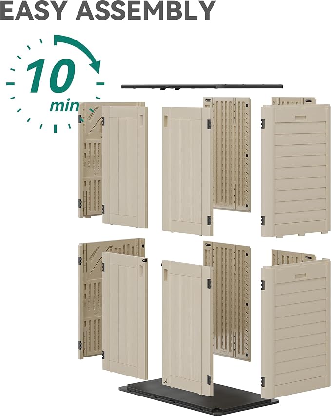 YITAHOME 60 cuft Vertical Outdoor Storage Shed with Shelf, Large Waterproof Storage Cabinet for Garden Shed, Tall Outdoor Storage Shed for Garage, Pool Storage, Resin, Lockable, Khaki & Brown