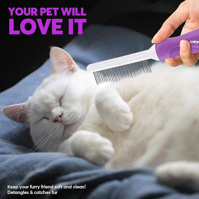 GENPEPADO Grooming Comb for Dogs and Cats with Matted Hair, Detangling Pet Comb with Long and Short Stainless Steel Metal Fine Teeth for Removing Mats, Tangles, Knots & Loose Fur from The Undercoat