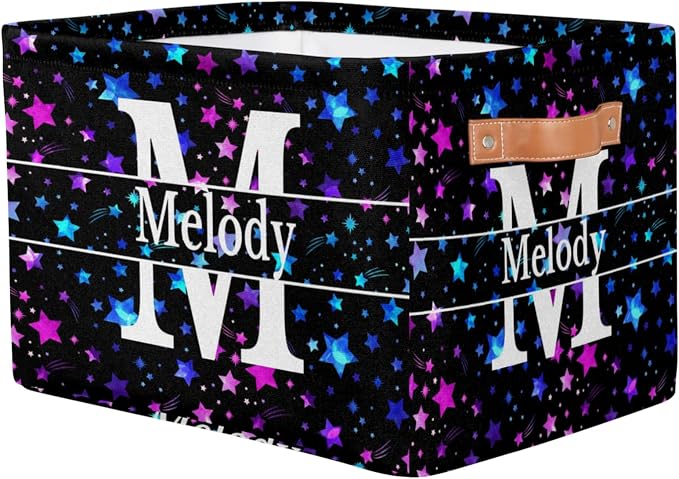 Personalized Name Storage Basket, Blue Pink Stars with Initial Letter