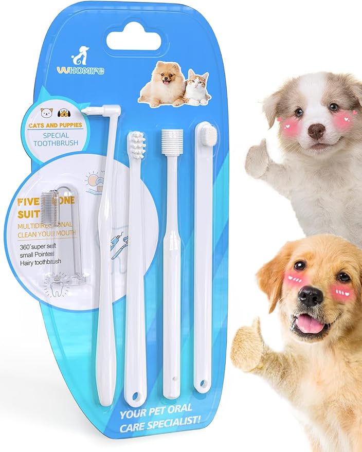 Small Dog Toothbrush Kit,Puppy Tooth Brushing Kit, Suitable for All Puppy and Samll Dogs Dental Care. White, Soft Bristles, Meet All Cleaning Needs, Multi-Functional Dental Cleaning.