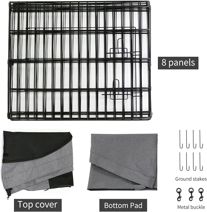 PETIME Foldable Metal Dog Exercise Pen/Pet Puppy Playpen Kennels Yard Fence Indoor/Outdoor 8 Panel 24" W x 30" H with Top Cover and Bottom Pad (Playpen+Bottom+Top Cover, 8 Panels 30" H)