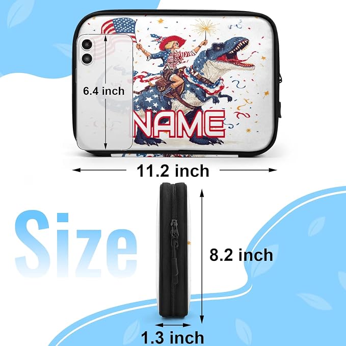 Custom Electronics Organizer Patriotic Cowgirl Dinosaur Travel Cable Pouch Large Tech Accessories Case Waterproof Cord Storage Bag for Power Bank Charger Phone Earphone