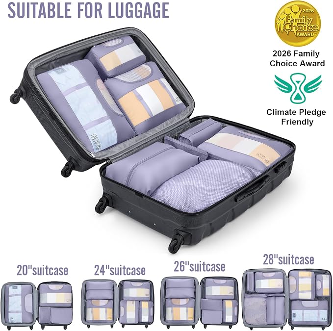 Veken 10 Set Packing Cubes for Travel Essentials, Suitcase Organizer Bags in 4 Sizes, Carry-On Luggage Accessories with Laundry Bag, Airplane Must Have with 99-Count Mesh Holes