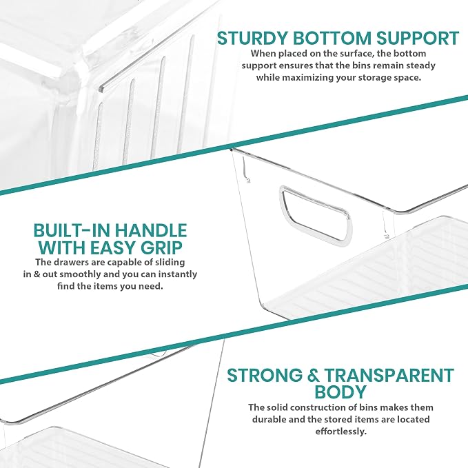 Utopia Kitchen Clear Organizer or Storage Bins - 4 Pack Pantry Organizers and Storage Bins - Extra Large Clear Storage Containers for Organizing Fridge, Kitchen Organization