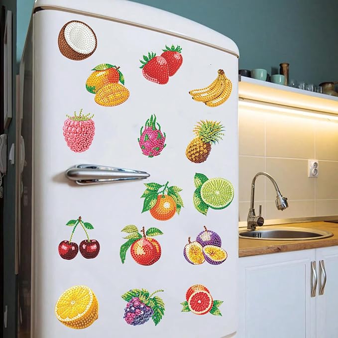 20pcs Fruit 2D Acrylic DIY Diamond Painting Fridge Magnets | Fridge Magnets 20 Pieces Diamond Painting Kit 2D Acrylic PET Magnetic Food Series DIY Art Home Car Decor Beginners Gift