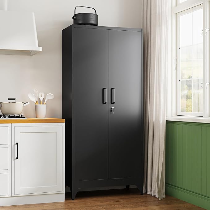 71" H Metal Storage Cabinet with 2 Doors and 4 Shelves,Tall Kitchen Pantry Cabinets,Utility Pantry Organizers for Cupboard/Dining/Bathroom/Home Office/Garage, Steel Tool Cabinets