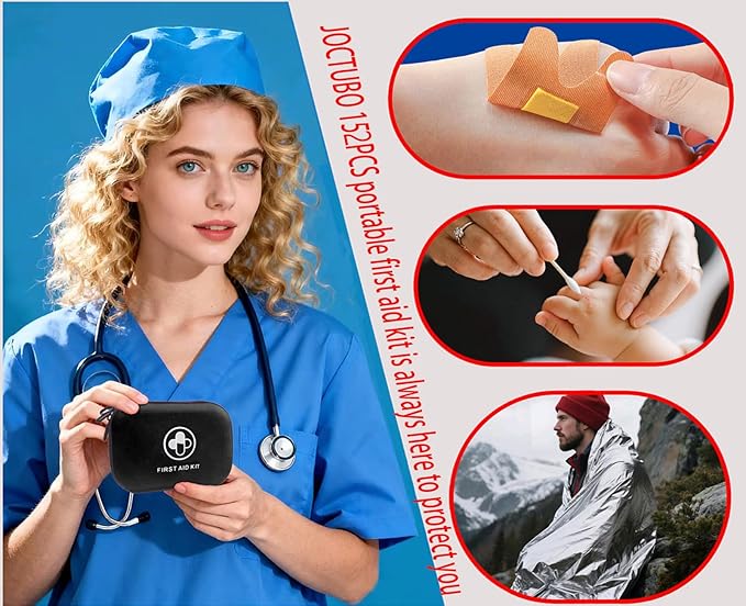 First Aid Kit 152 Piece Waterproof Hard Shell Portable Medical Kit, Black | Waterproof Hard Shell Portable IFAK Emergency Kits for Home, Camping, Hiking, Sports, Office, Travel, Outdoor