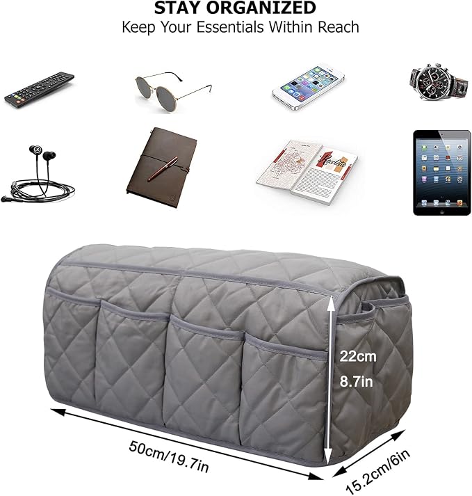 Armchair Caddy for Recliner - Sofa Armrest Organizer with 14 Pockets | Waterproof Remote Control Holder for Recliner, Non-Slip Chair Arm Storage for TV Remote, Phone, Books, Magazine, iPad