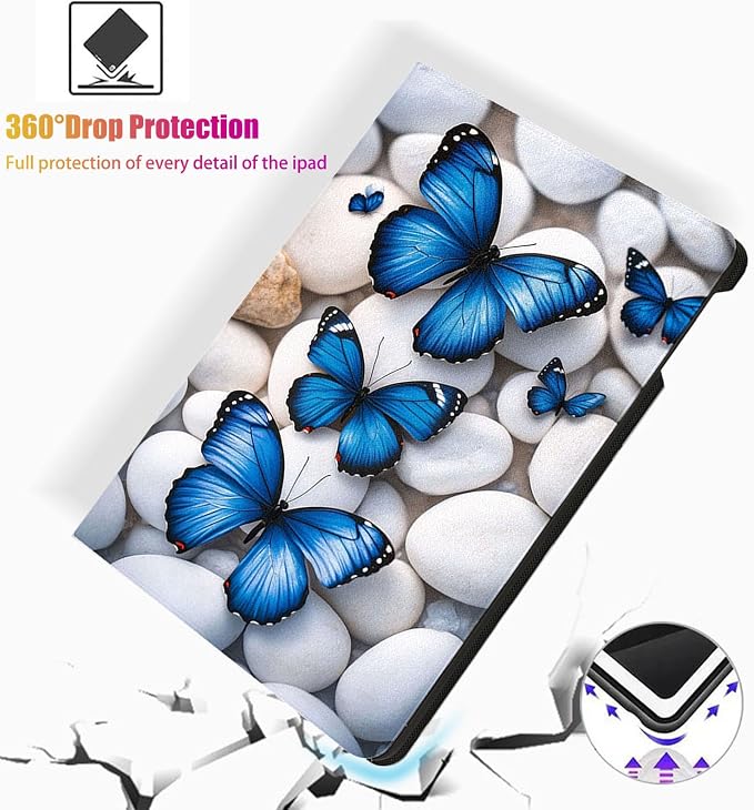 for Microsoft Surface Go 4/3/2/1-10.5" 2021 Tablet Case,Auto Wake/Sleep,Adjustable Stand Protective Cover - Blue Butterfly Pebble Pattern