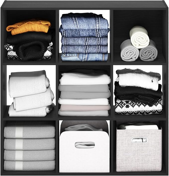 Furinno PELLI Closet Organizers and Storage, 9-Cube Closet Organizer, Open Shelf Closet Storage, for Wardrobe, Bedroom, Living Room, Americano
