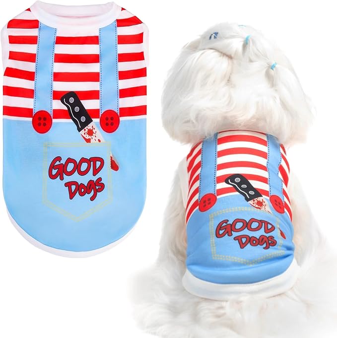 BINGPET Dog Halloween Shirt, Deadly Doll Funny Dog Halloween Costumes Puppy Tshirts Outfit,Breathable Sleeveless Tank Top Vest & Sweatshirt for Small Medium Dogs Cats (XS)