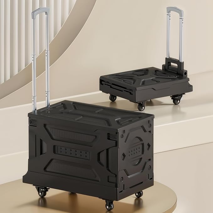 VECELO 88LHeavy-Duty 2-in-1 Foldable Utility Cart, Large Capacity Rolling Crate, Thickened Material with Silent Swivel Wheels, Dual Modes (Basket/Flatbed) for Grocery, Laundry, Camping, Black