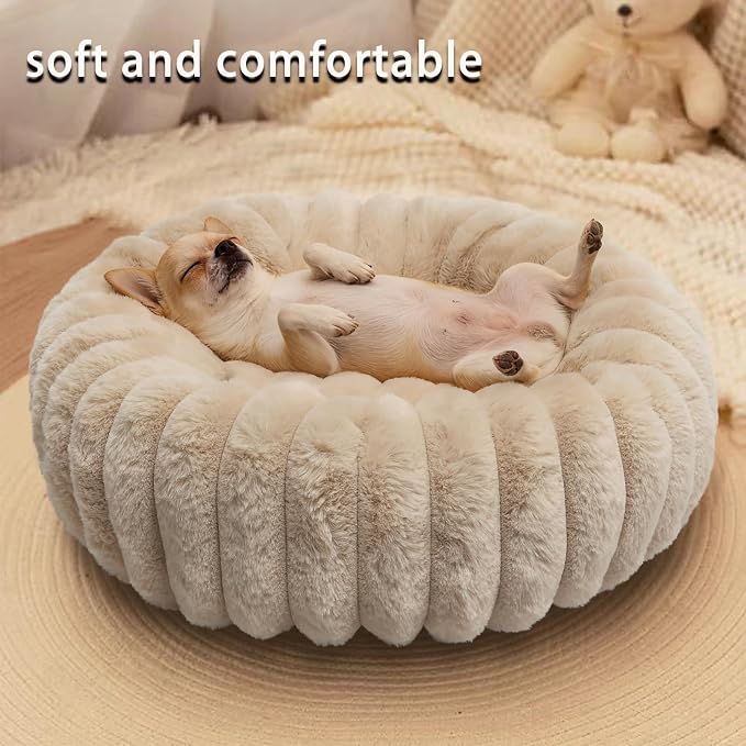 Mini Dog Bed for Very Small Dogs & Cats Washable, Fluffy Round Extra Small Kitten Beds for Indoor Kittens, Ultra-Soft Tiny Puppy Cat Donut Bed for Cozy Sleep, Beige, 16 x 16 x 3.5 Inch