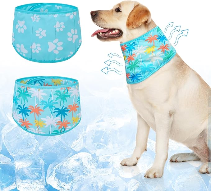 BEAUTYZOO Dog Cooling Bandana for Medium Large Dogs, 2 Pack Instant Cooling Bandanas Breathable Cooling Ice Towel Neck Wraps,Keep Dogs Cool in Hot Summer, Blue Paw M
