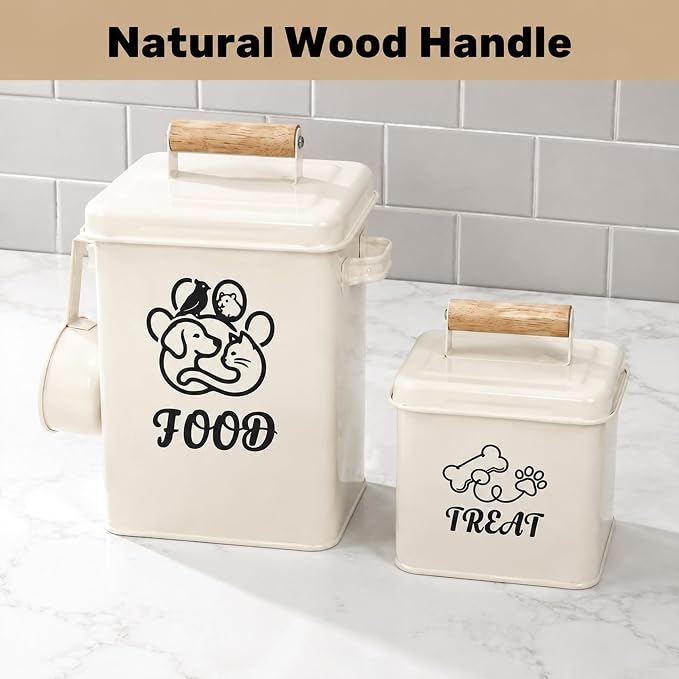 Airtight Dog Treat Container Set of 2 | Iron jars, 26 cup capacity, food-grade coated, includes 1 scoops, keeps treats fresh, fits kibble & biscuits, white