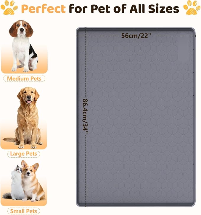 Silicone Dog Bed Mat 34"x 22" Crate Mat for Dog Cages, Dark Gray | Extra Large Kennel Mat with Raised Edge, Washable, Leakproof, Waterproof Dog Mat for Crate, Dog Floor Mat to Protect Floors