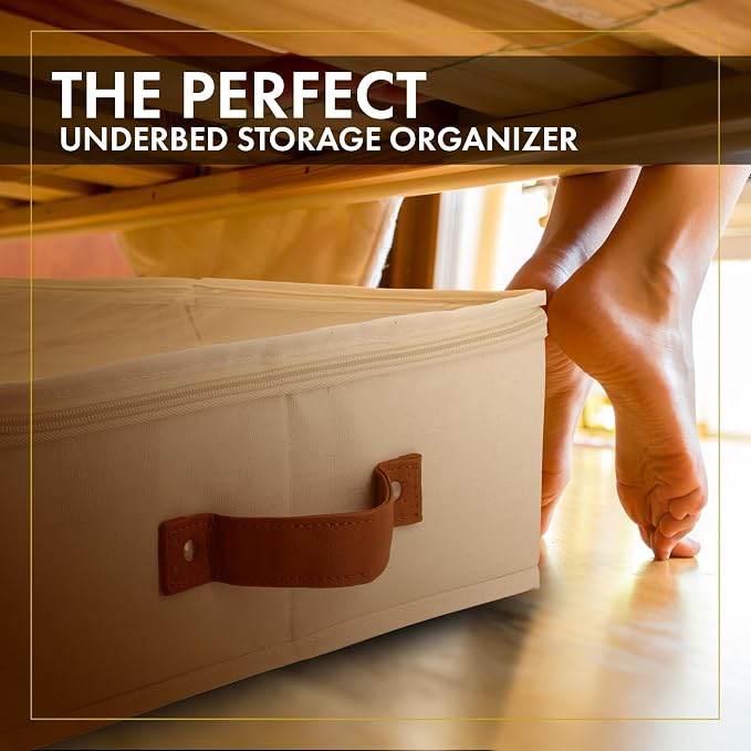HOMELUX THEORY Under Bed Storage, Large 2pc with Lid, Ivory | Drawer-style pull-out design, Fits blankets, clothes, fabric & shoes, Bins with lids, Bedroom & closet storage