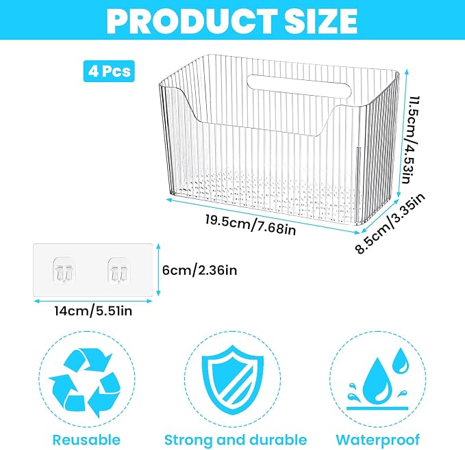 4pcs Adhesive Cabinet Door Storage Bin Wall Mounted Inside Over Cabinet Door Organizer Clear Storage Shelf Containers For Food Under Sink Storages Shelf Refrigerator Kitchen Bathroom Office