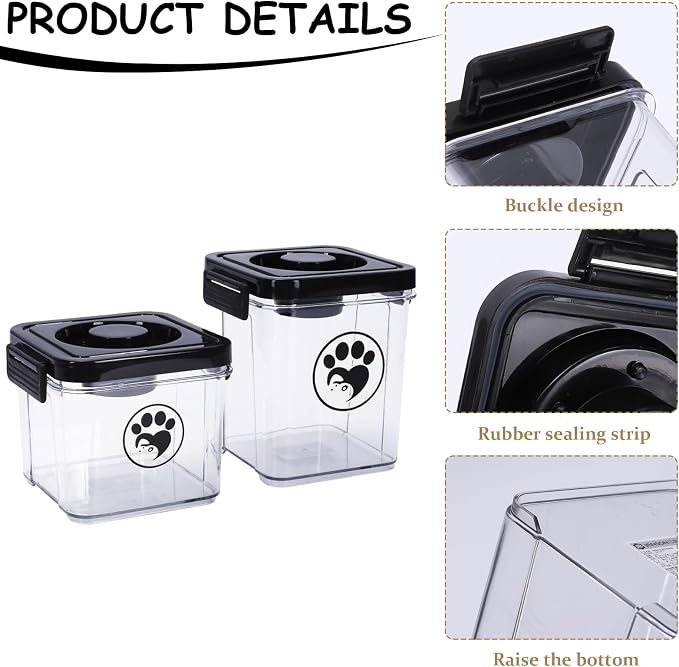 Dog Treat Container, Dog Food Storage with 2 Jars, Airtight Pet Treat Storage With Lids,Small Pet Food Container, Puppy Treats Bin for Kitchen Counter,Freshness Seal-Clear, Rectangle