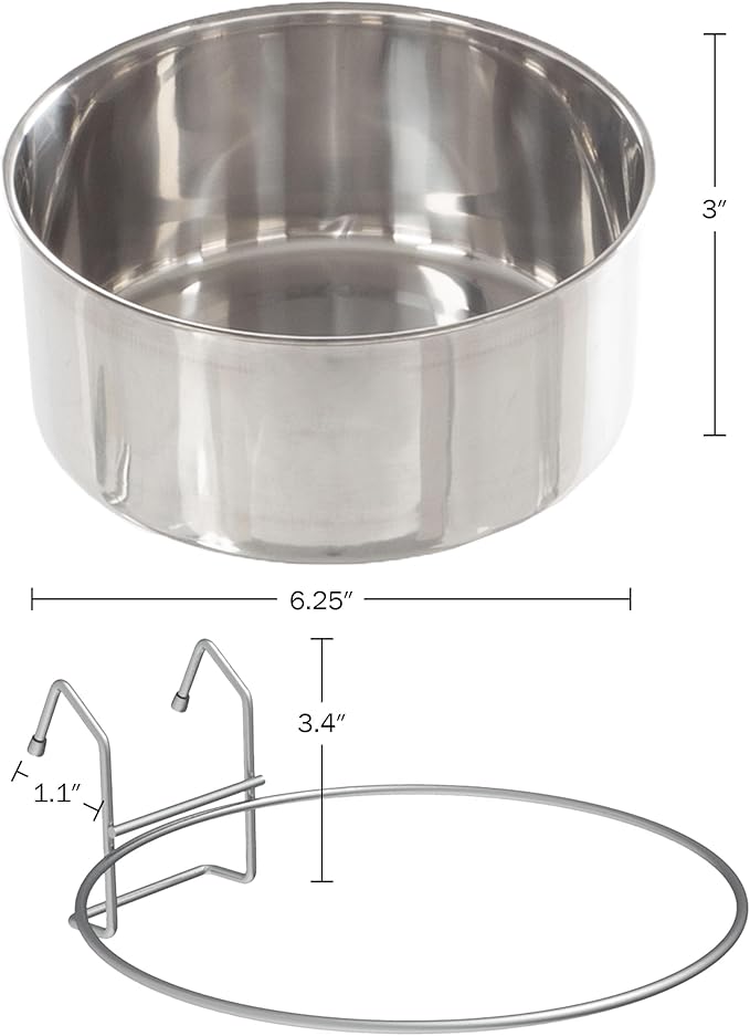 Set of 2 Stainless-Steel Dog Bowls - Cage, Kennel, and Crate Hanging Pet Bowls for Food and Water - 50.4oz or 6.3 Cups Each and Dishwasher Safe by PETMAKER