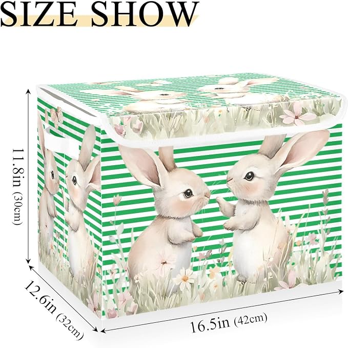 Fabric Storage Bins with Lid Rabbit Floral Foldable Storage Boxes 40L | Decorative Storage Boxes, Foldable & Stackable, Dust-Proof Flip Top, Reinforced Handles, For Home & Dorm, Clothes & Toy Box