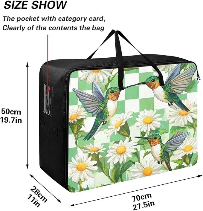 Comforter Storage Bags Large Folding Blanket Organizer Bag with Strong Handles Clear Window Closet Storage Containers for Clothes King Queen Pillows Bedding Quilt Duvet Checkered White and Gree