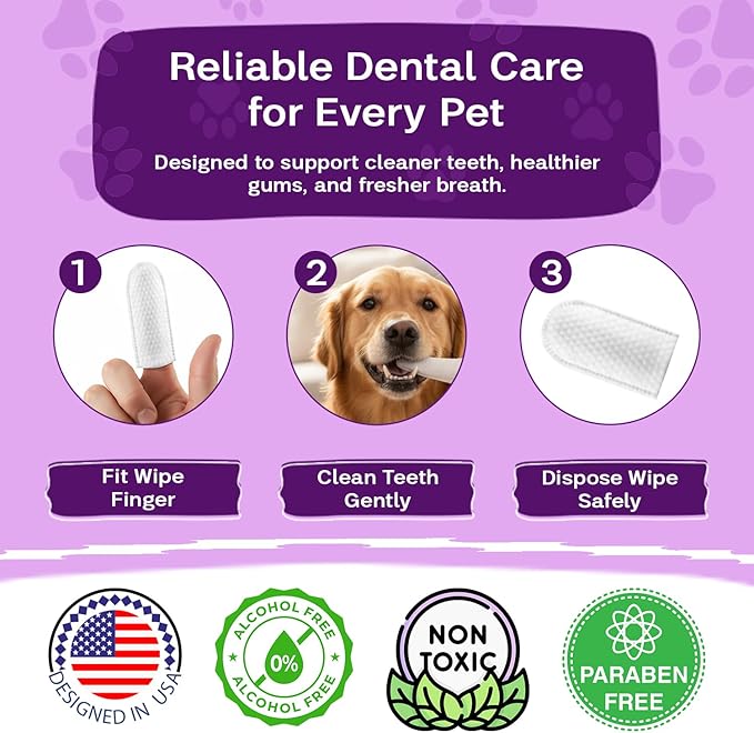 Dental Wipes Peanut Butter Scent – Best Dog Teeth Cleaning, Dog Dental Wipes for Dogs Teeth, Finger Toothbrush for Dogs and Cats, Oral Care, Remove Plaque, Tartar & Bad Breath – 50 Count
