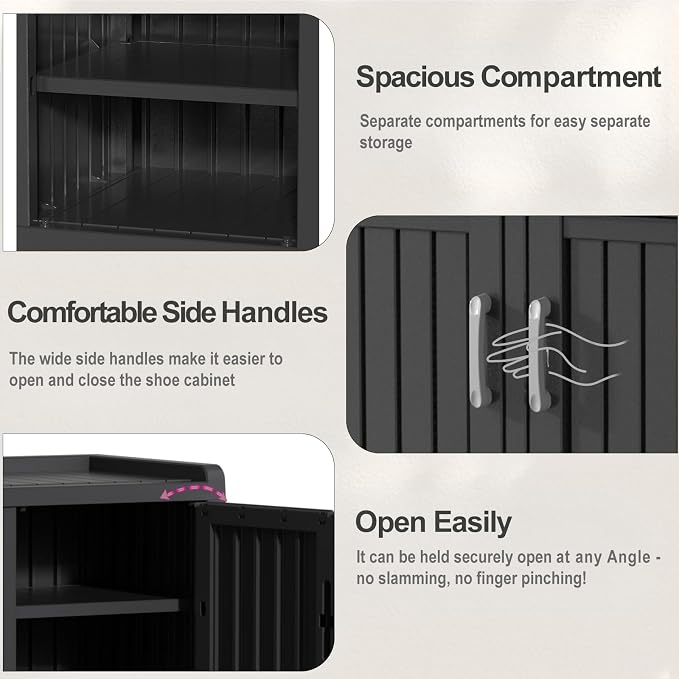 ROJIK Shoe Cabinet Waterproof UV-Resistant,Storage Bench Indoor Outdoor with Adjustable Shelves,for Entryway Bedroom,Hallway,Living Room(3 Door, Black)
