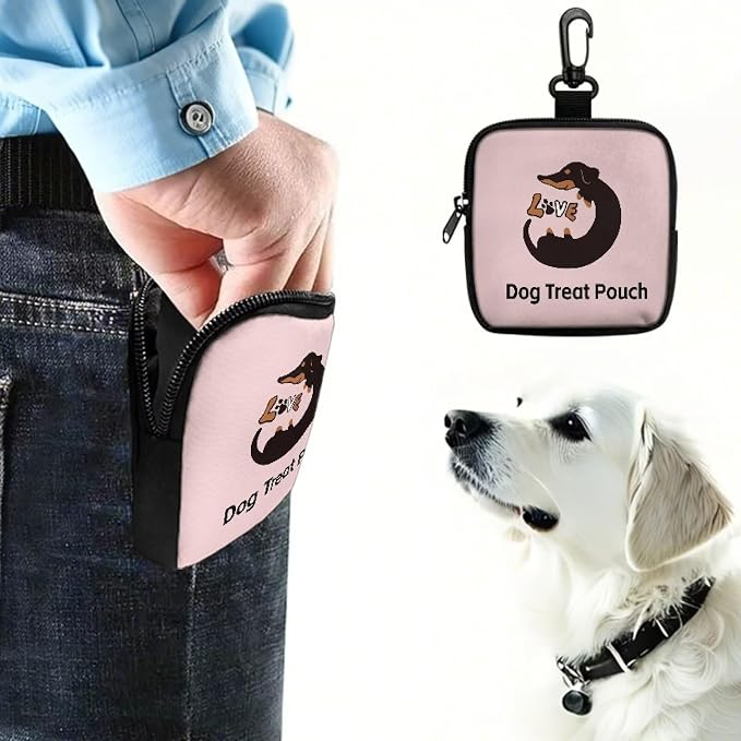 Pink Dog Treat Pouch for Pet Walking and Training Dog Food Bags Small Fanny Zipper Pack Holder for Puppy Snack Dispenser Kit for Outdoor Use