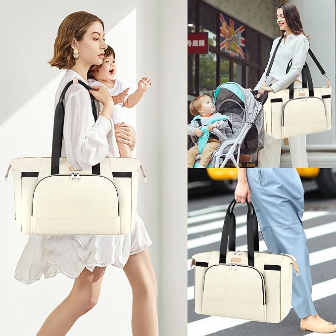 Diaper Bag Tote for Baby 7PCS, Large Mommy Bag with Portable Changing Pad | Multifunctional Hospital Bags for Labor and Delivery with Pacifier Case and Organizer Pouches,Travel Baby Bag for Boy Girl