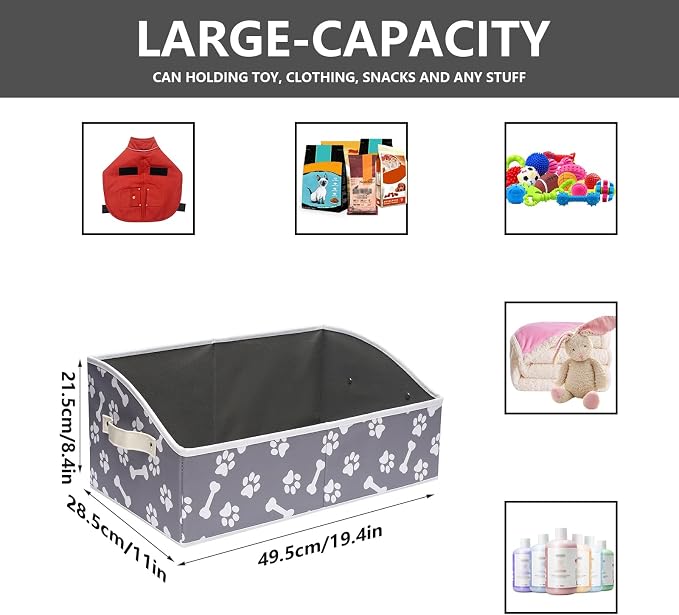Morezi Linen-cotton blend dog toy basket and dog toy box, dog toy basket storage - Perfect for organizing pet toys, blankets, leashes, chew toys - Bone Paw