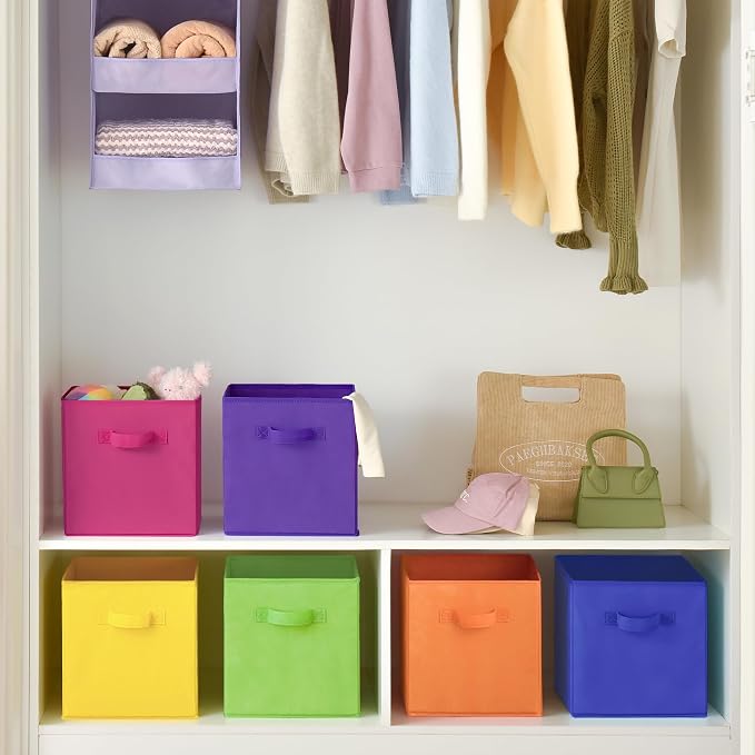 GRANNY SAYS 11 Inch Cube Storage Bins, Cube Storage Organizer, Rainbow | Collapsible Storage Boxes with Thickened Base Plate, Sturdy Handles, Decorative Baskets for Shelves, Closet, 6-Pack