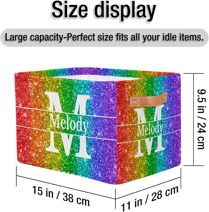 Custom Name Storage Bin Gradient Coloful Red Yellow Purple Sequins