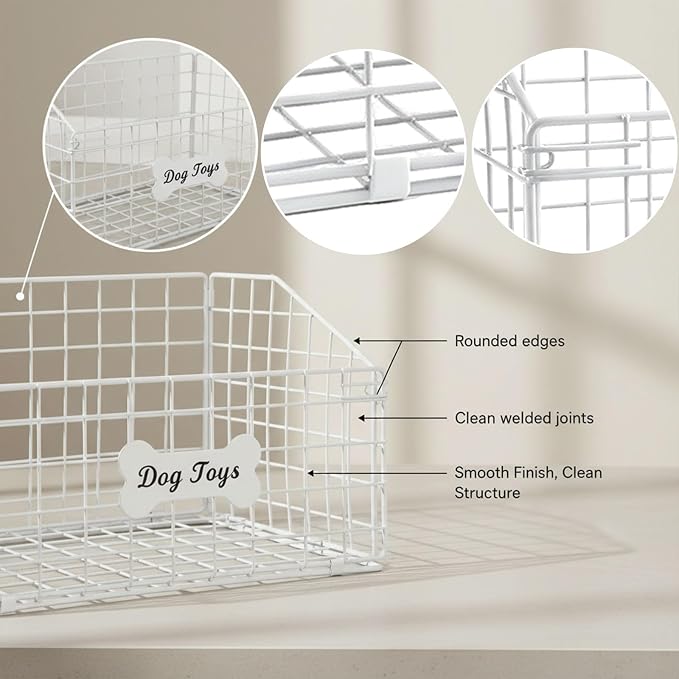Dog Toy Bin-Dog Toy Basket-Metal Storage Box-Chew-Proof Dog Food Toy Storage Container-Dog Storage Organizer-For Puppy Leash,Accessories,Blanket Food Storage Container-(White)