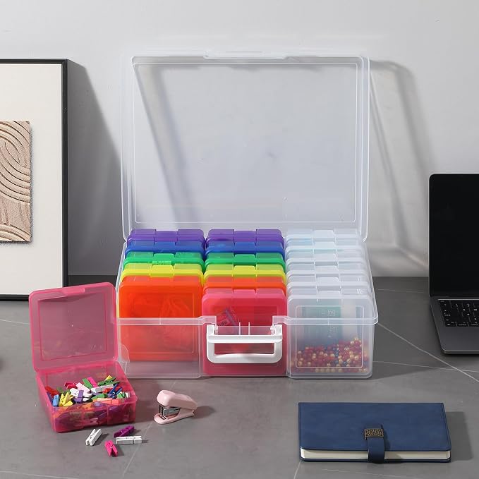 Plastic Storage Box Arts Storage Boxes(12 Color+6 Clear-Small) | Multifunctional Design,Stackable,Clear,Versatile Organization,Space-Saving,Durable,Dust Protection
